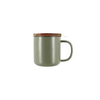 Tisanière Juliet en grès vert amande  & couvercle en bois d'acacia 300ML OGO - 1