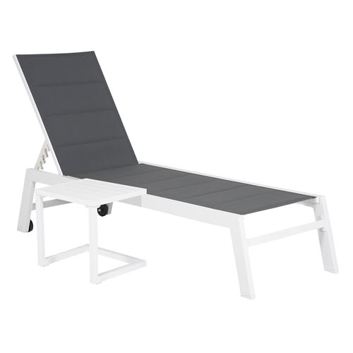 Transat et table d'appoint en textil&egrave;ne gris aluminium blanc