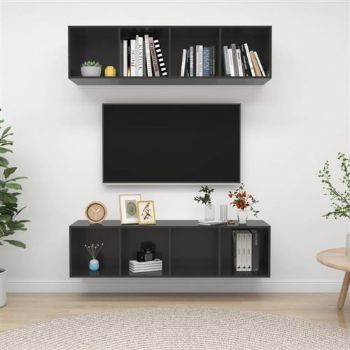 vidaXL Meubles TV muraux 2 pcs Gris brillant Bois d'ingénierie3079789