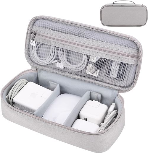 Mini Sac de Voyage Étui de rangement gris claire pour Chargeur Apple, accessoires câbles ,cordons, disque dur externe, banque d'alimentation portable