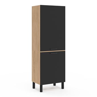 Colonne de cuisine 60 cm CINA 2 portes façon hêtre et noir - 1