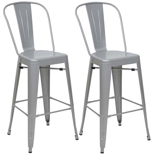 2x tabouret de bar HWC-A73 m&eacute;tal design industriel gris 