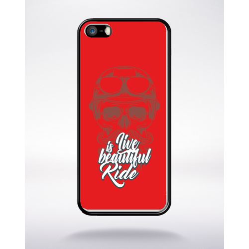 Coque life is beautiful ride tete entiere fond rouge compatible apple iphone 5 bord noir silicone