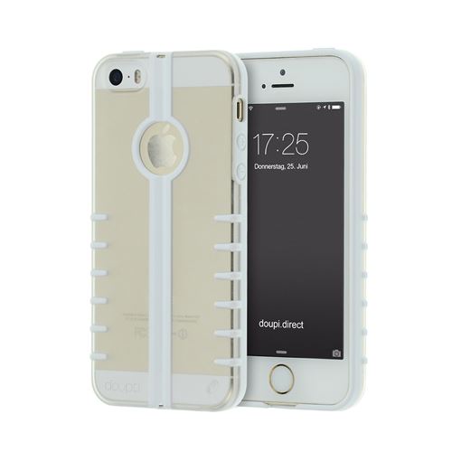 doupi Flip Coque pour iPhone 5/5S, avec intégrés dans les bouchons de poussière housse de protection, blanc