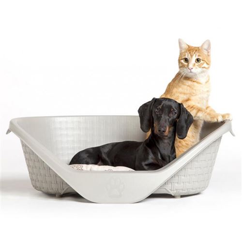 corbeille aspect rotin 60 x 44 x 21 cm H pour chien gamme Nido. couleur gris clair - Bama pet - FL-517630