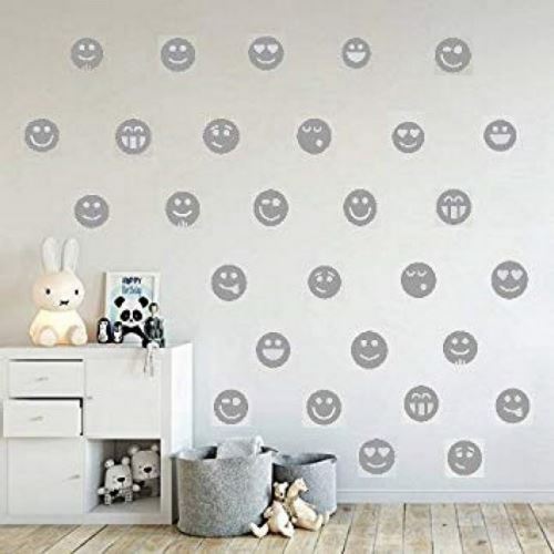 HOMEMANIA Sticker Polka Dots - Sourire - pour les enfants - pour le mur - Argent en Vinyle, 20 x 0,1 x 27 cm