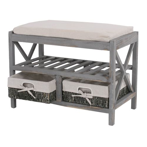 Etagère / range-chaussures / banc, 45x65x34cm, shabby chic, vintage gris
