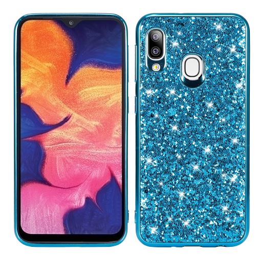 Coque en TPU paillettes scintillantes cyan pour votre Samsung Galaxy A20e