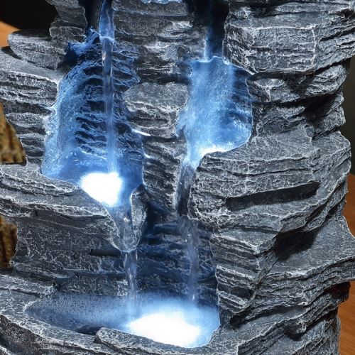 Fontaine Cascade nature Rochier en résine Gris et éclairage Led