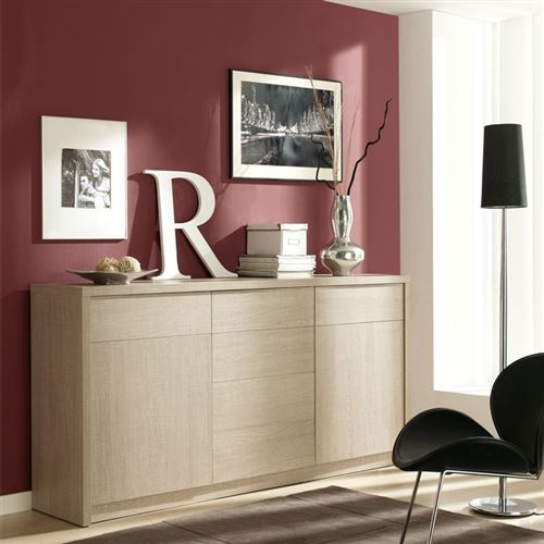 Buffet 2 portes 6 tiroirs Chêne clair 180 cm - NAPA