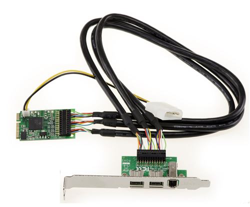 Carte Contrôleur FIREWIRE 400 ET 800 IEEE1394 a/b sur port mPCIe CHIPSET TEXAS INSTRUMENTS - 2x800 + 1x400