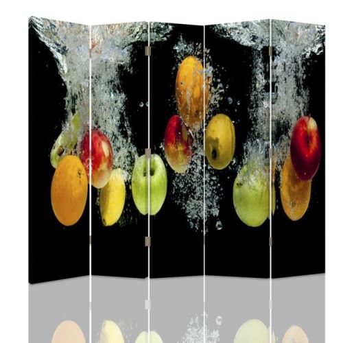 Feeby Paravent 5 panneaux deux faces Diviseur de pièce déco intérieur, Pommes Eau 180x180 cm