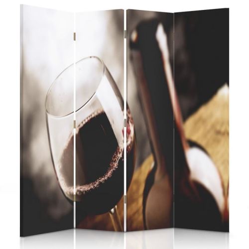 Feeby Décoration Paravent d'intérieur sur toile, 4 parties une face, Verre de vin rouge 145x180 cm