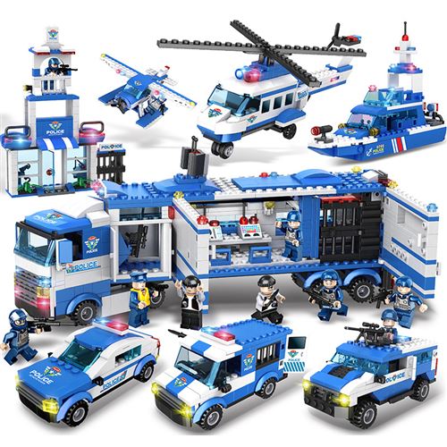 Jouet de bloc de construction universel Lego, jouet de bloc de construction assemblé par la police de la ville-bleu