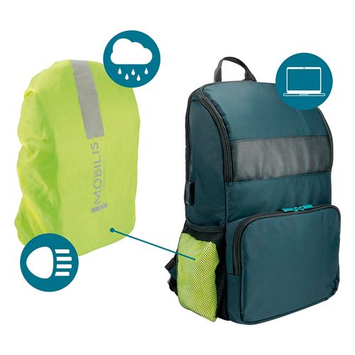 Sac à dos avec housse de pluie pour ordinateur portable - Mobilis - 14-15.6 - Bleu Marine