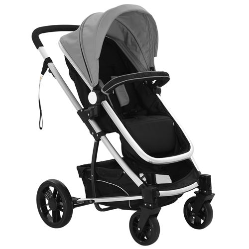 vidaXL Poussette/Landau Bébé 2-en-1 Aluminium Gris et Noir