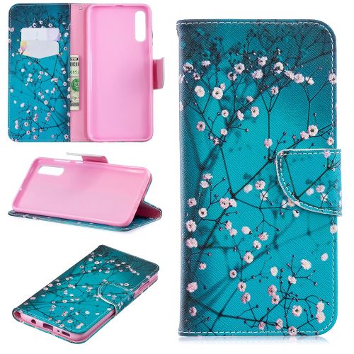 Etui en PU support motif imprimé flip arbre avec des fleurs pour votre Samsung Galaxy A70