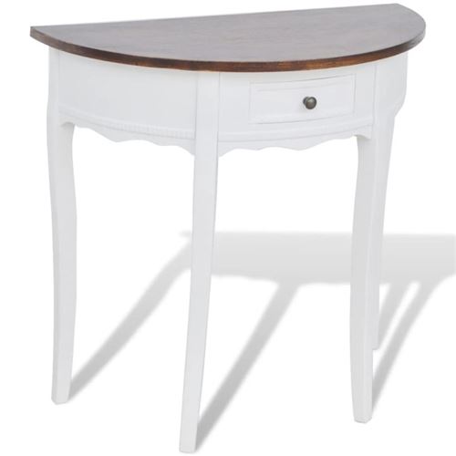 Vidaxl Marron Table Console Avec Tiroir Et Dessus De Table Demi Ronde - Image 3