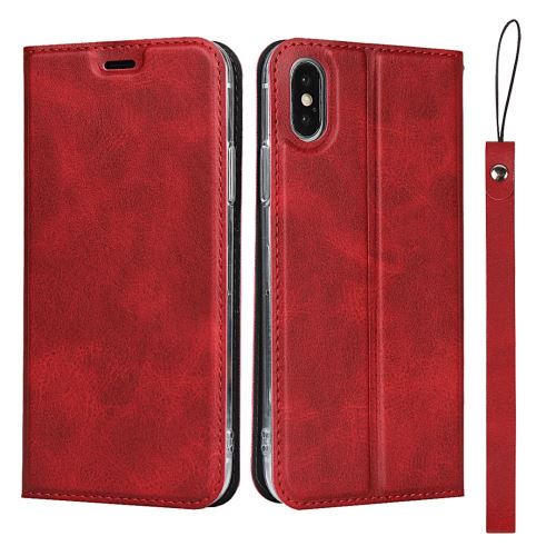 Etui en PU + TPU avec support et cordon rouge pour votre Apple iPhone XS/X 5.8 pouces