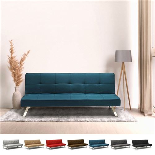 Canapé Clic Clac Convertible en tissu 2 places design moderne Gemma, Couleur: Bleu