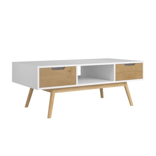 TABLE basse JAVA 2 tiroirs et une niche blanc et ciré