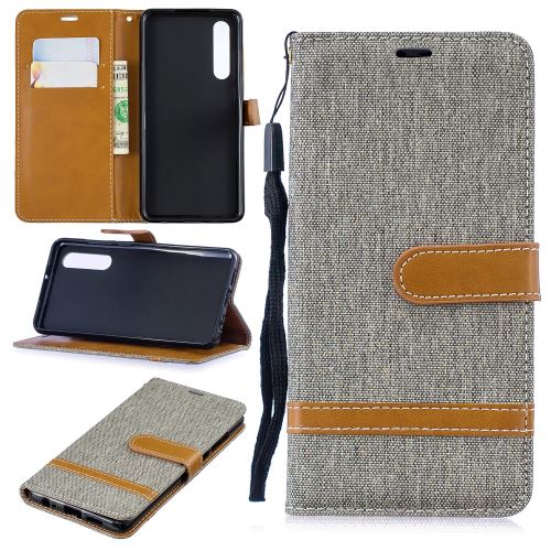 Etui en PU jean bicolore en tissu flip gris pour votre Huawei P30