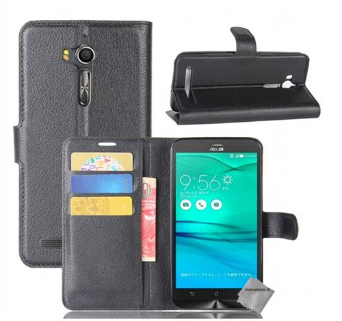 Housse etui coque portefeuille pour asus zenfone go zb552kl + film ecran - noir