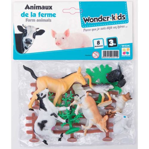 WONDERKIDS - A1401527 - 8 Animaux Ferme et Accessoires - Assortiment de petites figurines animales - La ferme s'invite dans votre maison !
