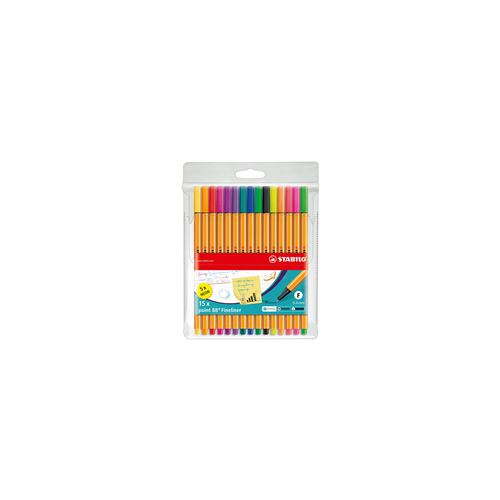 Set de 15 feutres Stabilo pointe 88 dont 5 fluo