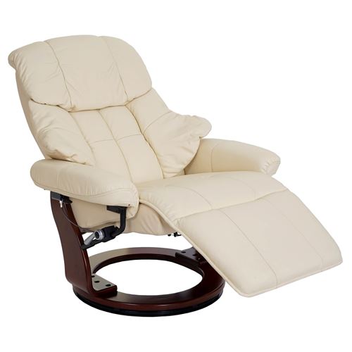 MCA fauteuil relax Calgary 2, fauteuil de t&eacute;l&eacute;vision, cuir, charge 150kg ~ cr&egrave;me, couleur noix