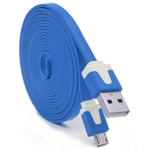 Cable Noodle 3m Micro USB pour SAMSUNG Galaxy A3 Android 3 Metres Chargeur USB Smartphone Connecteur (BLEU)