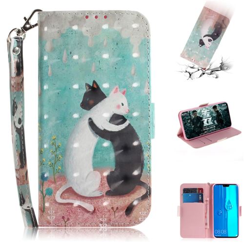 Etui en PU impression de motifs serrer les chats dans ses bras pour votre Huawei Y9 (2019)/Enjoy 9 Plus