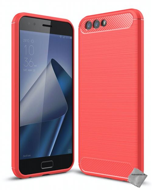 Housse etui coque silicone gel carbone pour Asus Zenfone 4 ZE554KL avec verre trempe - ROUGE