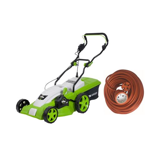 Tondeuse electrique 1800W VITOGARDEN + Rallonge electrique 20m Surface tonte 800m2 Coupe 42 cm 3 hauteurs de coupe Bac 50L