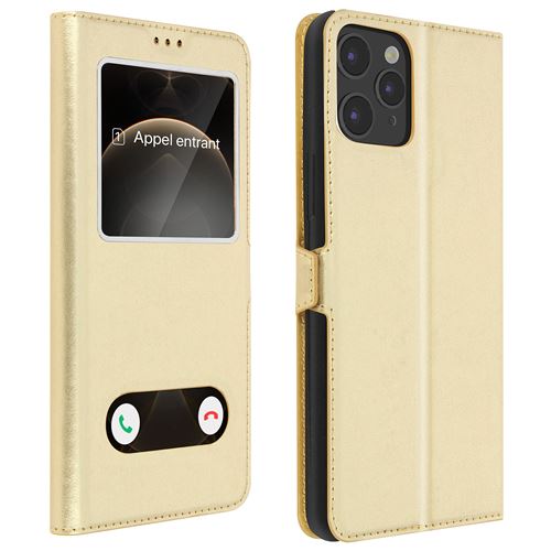 Avizar Housse pour iPhone 12 / 12 Pro Protection intégrale Double Fenêtre Support Vidéo doré