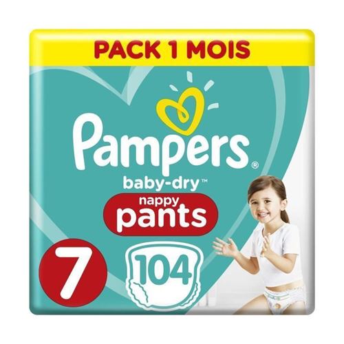 Pampers Baby-dry Pants Taille 7, 17+kg, 104 Couches Pack 1 Mois