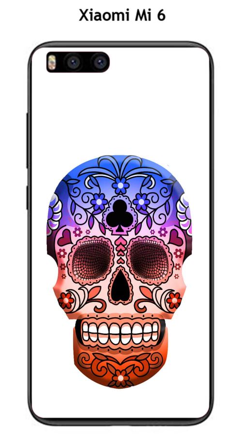 Coque TPU gel souple Xiaomi Mi 6 design Tete de mort fond blanc
