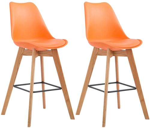 CLP Lot de 2 tabourets de bar Metz avec assise en plastique , Nature/Orange