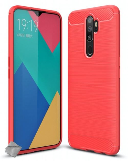 Housse etui coque silicone gel carbone pour Oppo A9 (2020) avec verre trempe - ROUGE