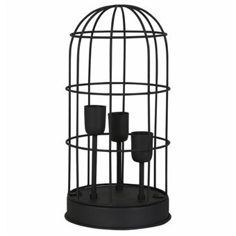 Lhéritier Du Temps Lampe Carandira à Poser Luminaire Cage à Oiseau Eclairage 3 Ampoules Déco Electrique En Fer Patiné Noir 21x21x43cm