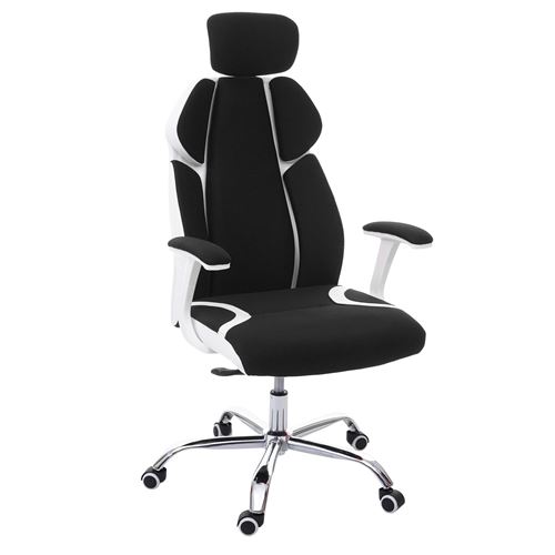 Chaise de bureau MENDLER HWC-F12, chaise pivotante, tissu + similicuir noir/blanc