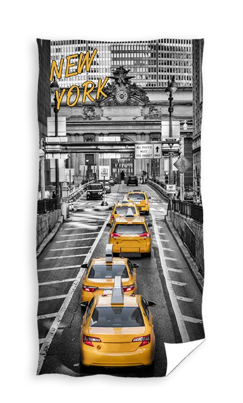 Carbotex serviette de plage New York Caps 140 x 70 cm gris/jaune