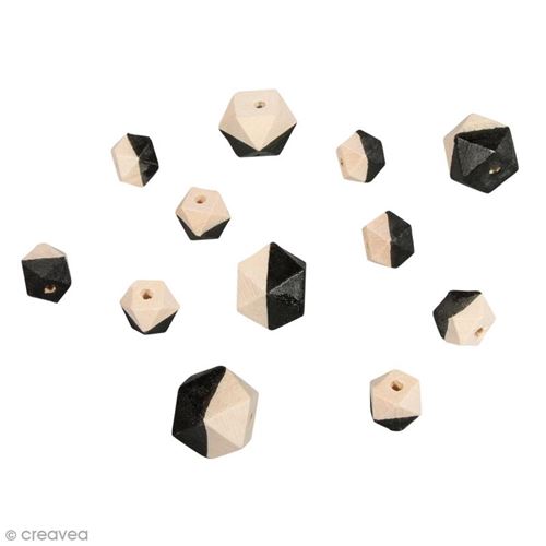 Perles en bois - Diamant bicolore Noir - 2 tailles - 12 pcs