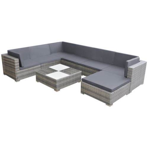 Salon de jardin 8 pcs ALLTHEMEN Ensemble canapé et table basse de jardin avec coussins Résine tressée-Gris