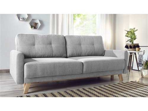 Bobochic Canapé Droit Convertible Avec Coffre Balio Gris Clair
