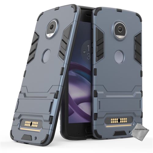 Housse etui coque rigide anti choc pour Motorola Moto Z2 Force avec film ecran - BLEU FONCE