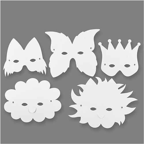 Creotime masques fantastiques blancs 15-20 cm 5 pièces