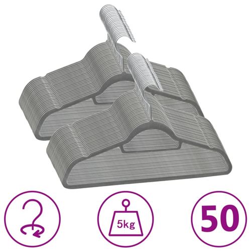 Cintres antid&eacute;rapants 50 pcs Gris Velours Vidaxl Gris