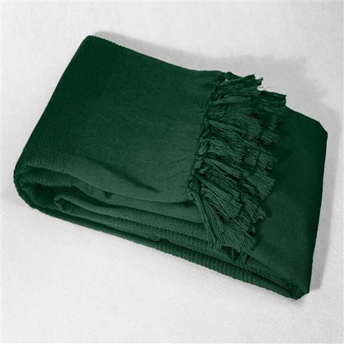 Jete de canape a franges 220 x 240 cm coton tisse lana Vert