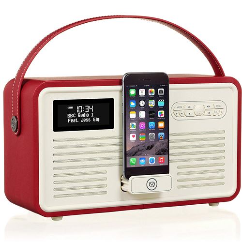 Radio numérique VQ Retro MK II Dab & Dab+ avec FM, Bluetooth, Dock Lightning Apple et réveil - Rouge